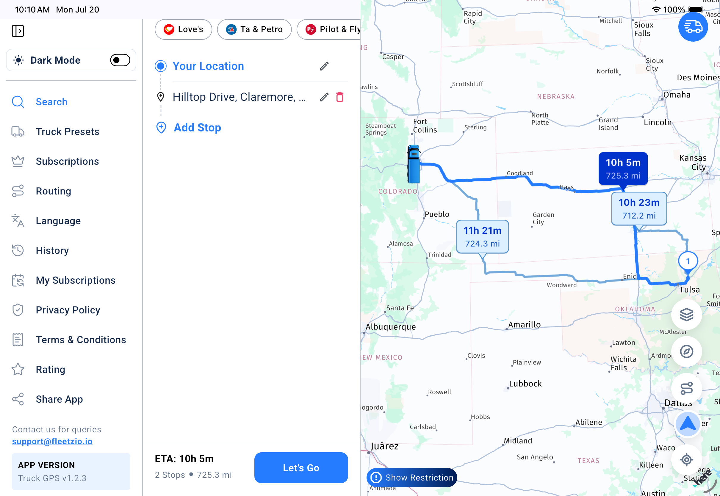 Fleetzio Multi-route Planner for commercial trucks